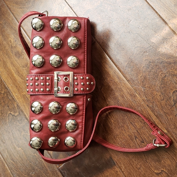 Hananel Handbags - Hananel Silver Stud Red LeatherHandbag